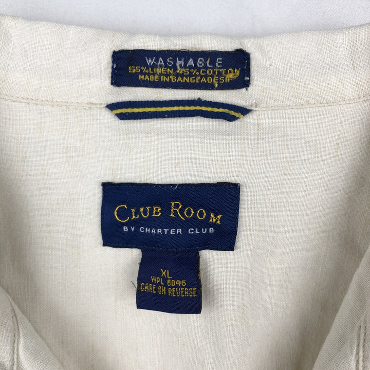 CLUB ROOM Short-Sleeve Open-Collar Cotton x Linen Shirt, Boxy Fit, Men's Size XL linen pale white type Vintage Second Hand