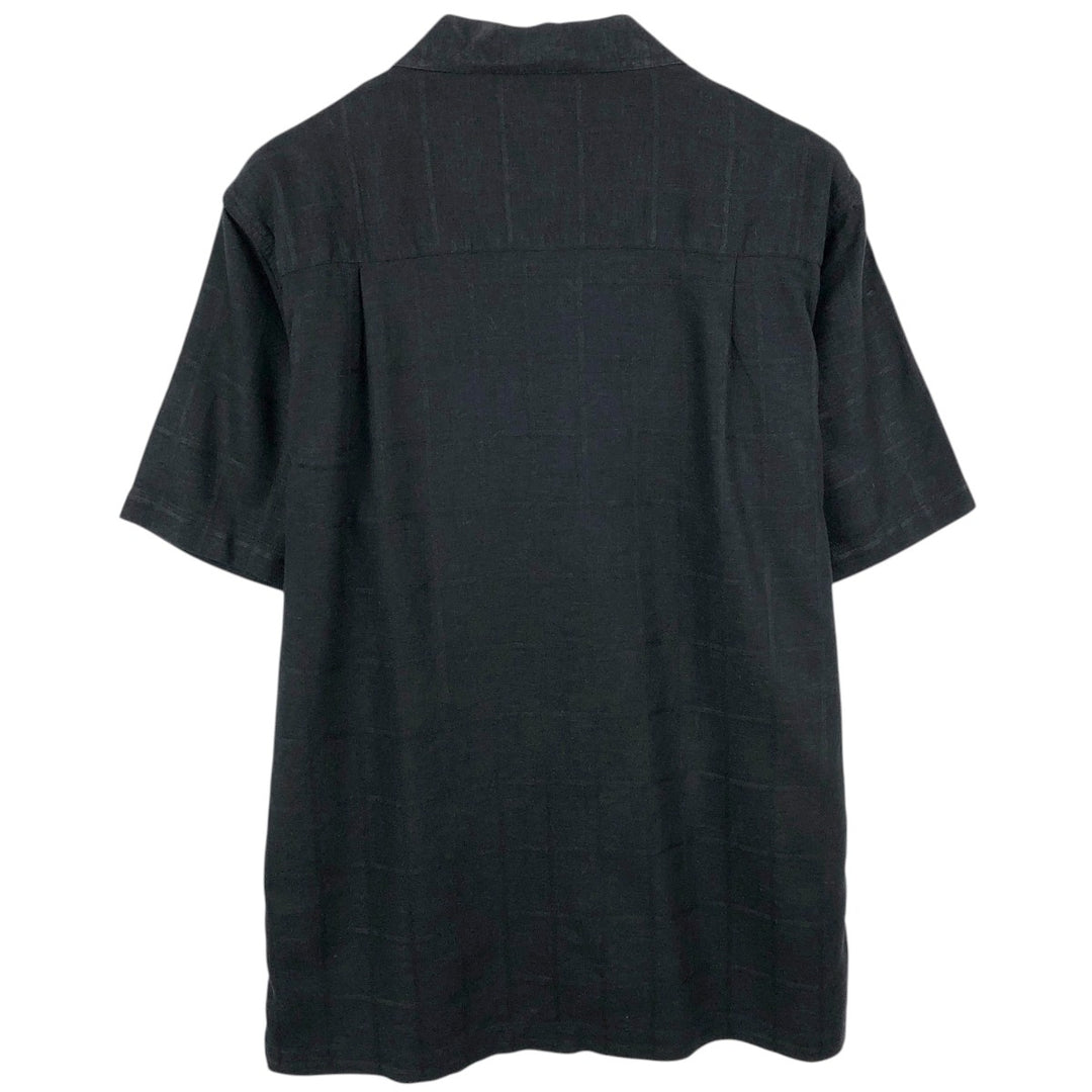 CHERESKIN Check Pattern Short-Sleeve Open Collar Rayon x Linen Shirt, Boxy Shirt, Men's Size M (approx.) linen black type Vintage Second Hand