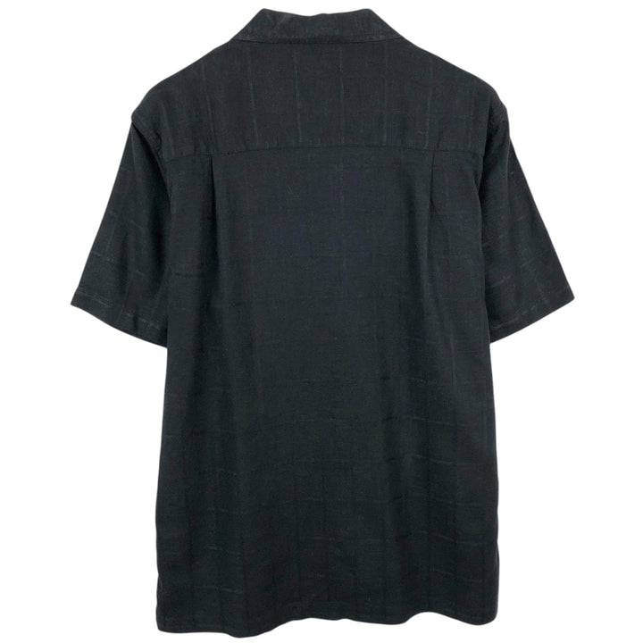 CHERESKIN Check Pattern Short-Sleeve Open Collar Rayon x Linen Shirt, Boxy Shirt, Men's Size M (approx.) linen black type Vintage Second Hand