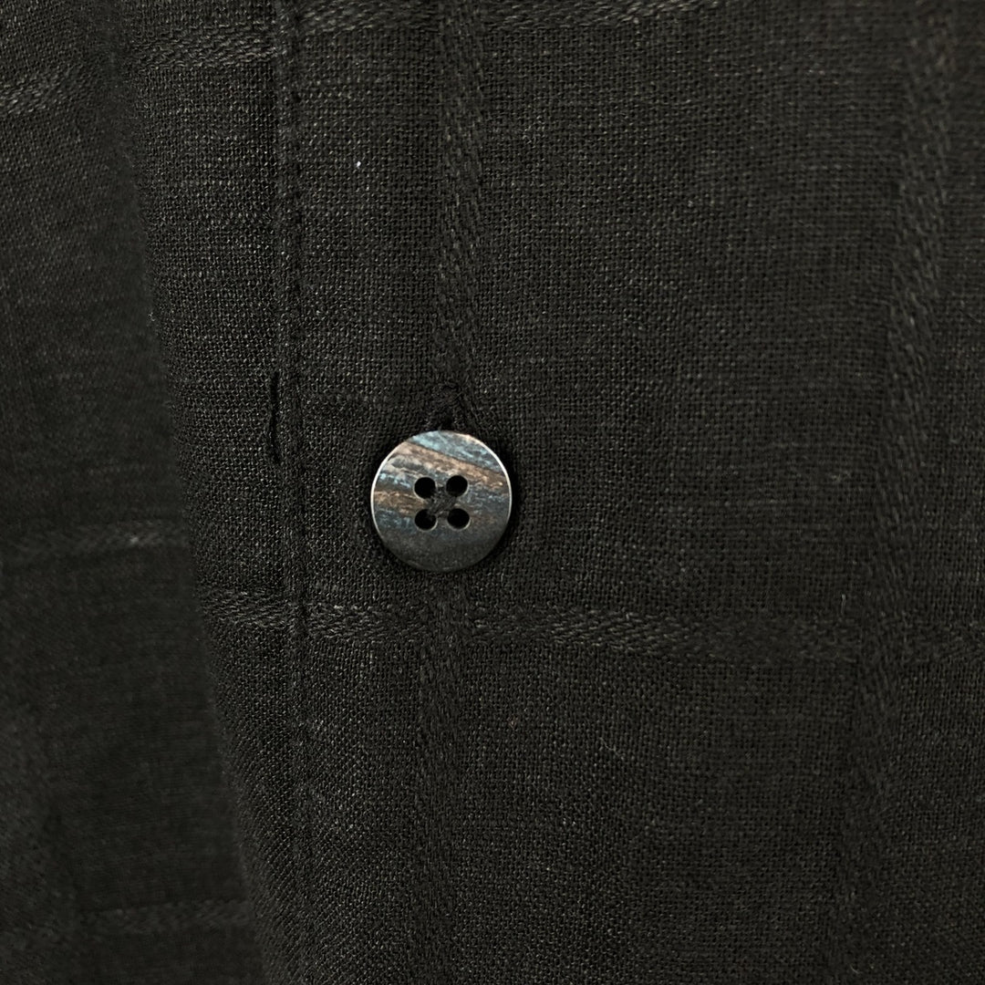 CHERESKIN Check Pattern Short-Sleeve Open Collar Rayon x Linen Shirt, Boxy Shirt, Men's Size M (approx.) linen black type Vintage Second Hand