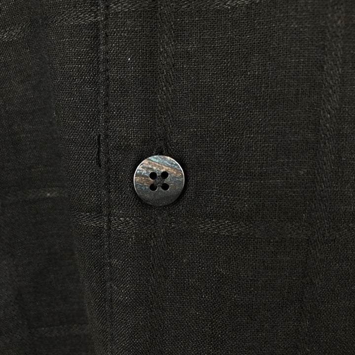 CHERESKIN Check Pattern Short-Sleeve Open Collar Rayon x Linen Shirt, Boxy Shirt, Men's Size M (approx.) linen black type Vintage Second Hand