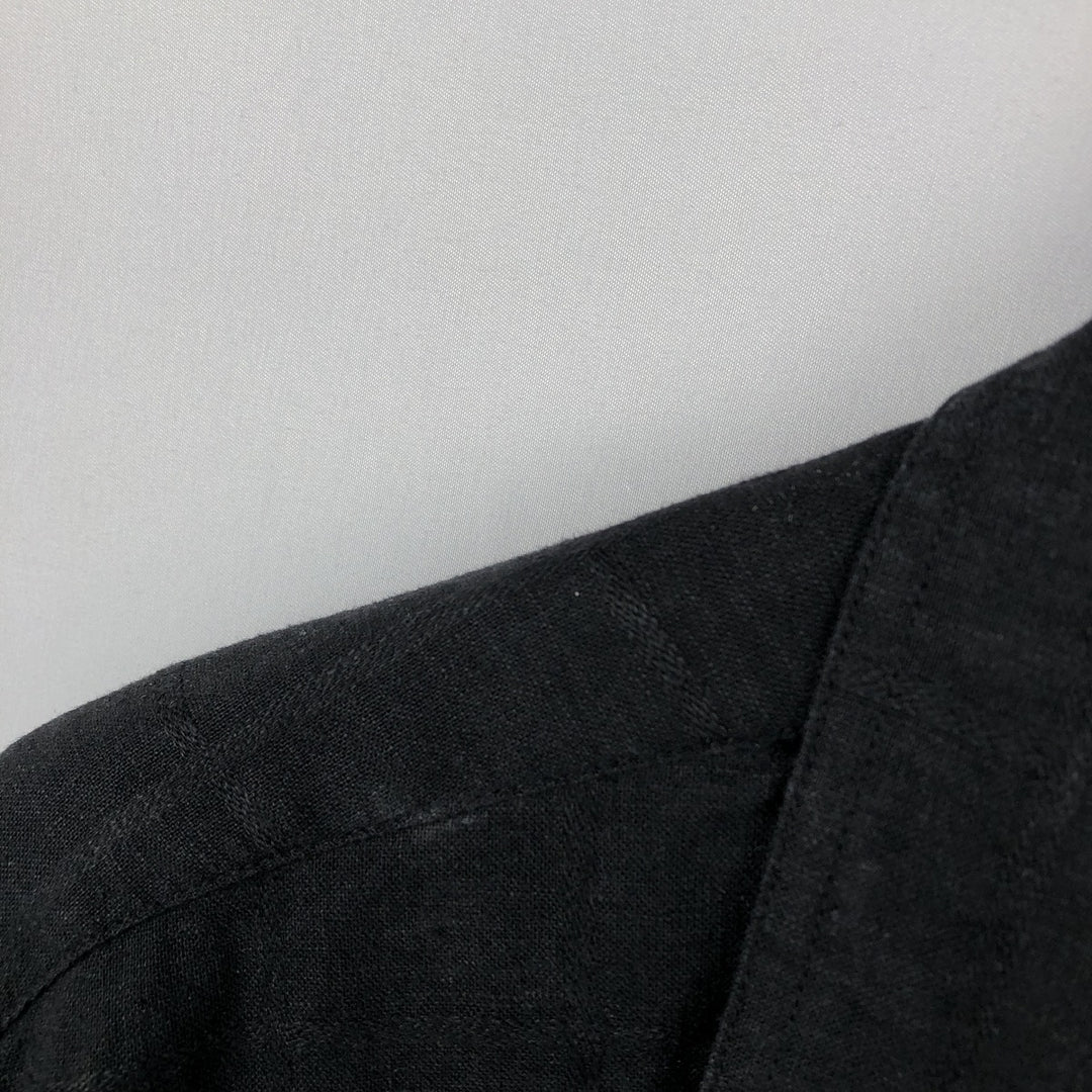 CHERESKIN Check Pattern Short-Sleeve Open Collar Rayon x Linen Shirt, Boxy Shirt, Men's Size M (approx.) linen black type Vintage Second Hand