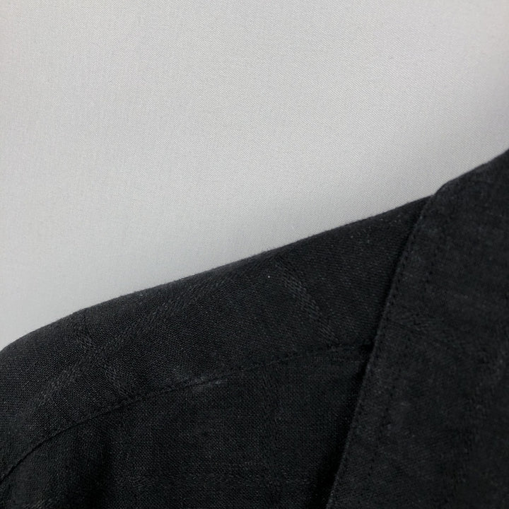 CHERESKIN Check Pattern Short-Sleeve Open Collar Rayon x Linen Shirt, Boxy Shirt, Men's Size M (approx.) linen black type Vintage Second Hand
