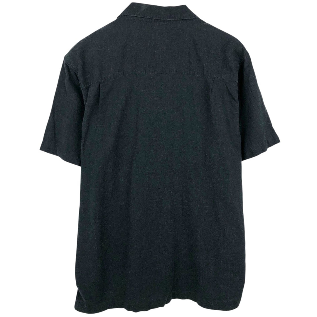 HAGGAR Washable Linen Short-Sleeve Open-Collar Rayon x Linen Box Shirt (Men's Size L) linen black type Vintage Second Hand