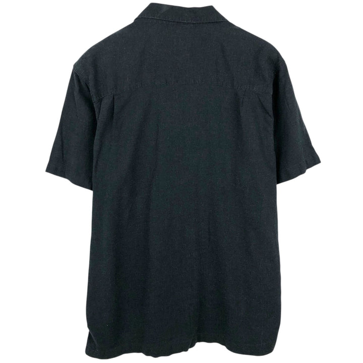 HAGGAR Washable Linen Short-Sleeve Open-Collar Rayon x Linen Box Shirt (Men's Size L) linen black type Vintage Second Hand