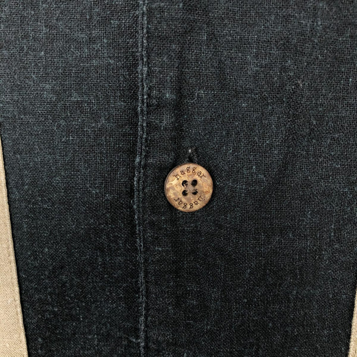 HAGGAR Washable Linen Short-Sleeve Open-Collar Rayon x Linen Box Shirt (Men's Size L) linen black type Vintage Second Hand
