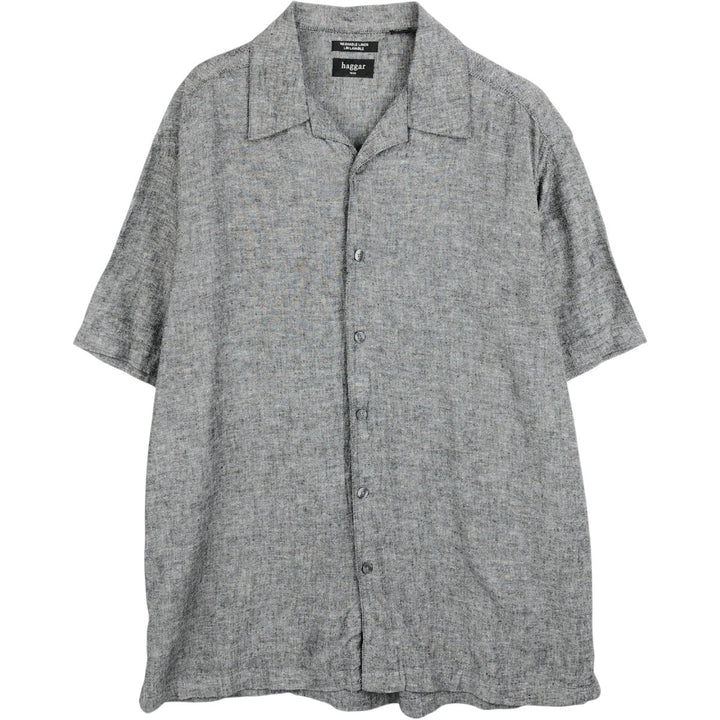 HAGGAR Short-Sleeve Open-Collar Linen Shirt, Boxy Fit, Men's Size L (approx.) linen gray type Vintage Second Hand