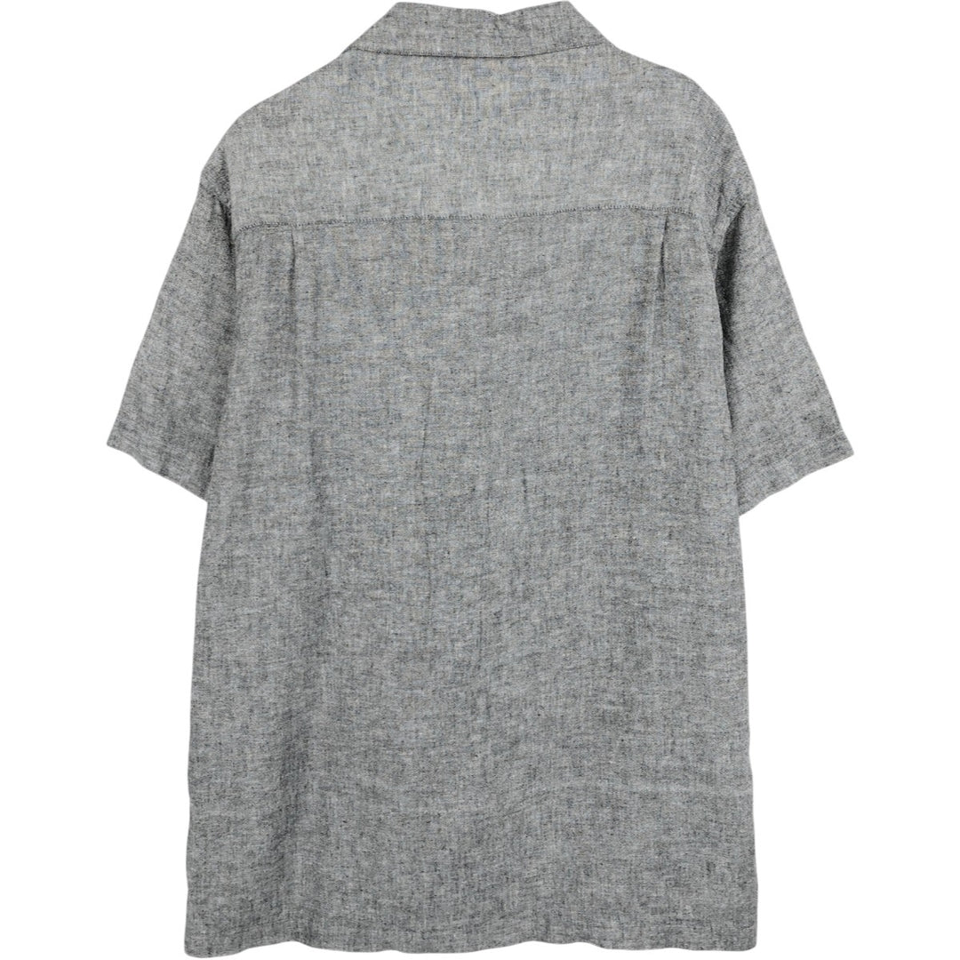 HAGGAR Short-Sleeve Open-Collar Linen Shirt, Boxy Fit, Men's Size L (approx.) linen gray type Vintage Second Hand