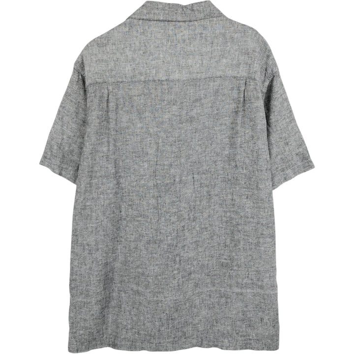 HAGGAR Short-Sleeve Open-Collar Linen Shirt, Boxy Fit, Men's Size L (approx.) linen gray type Vintage Second Hand