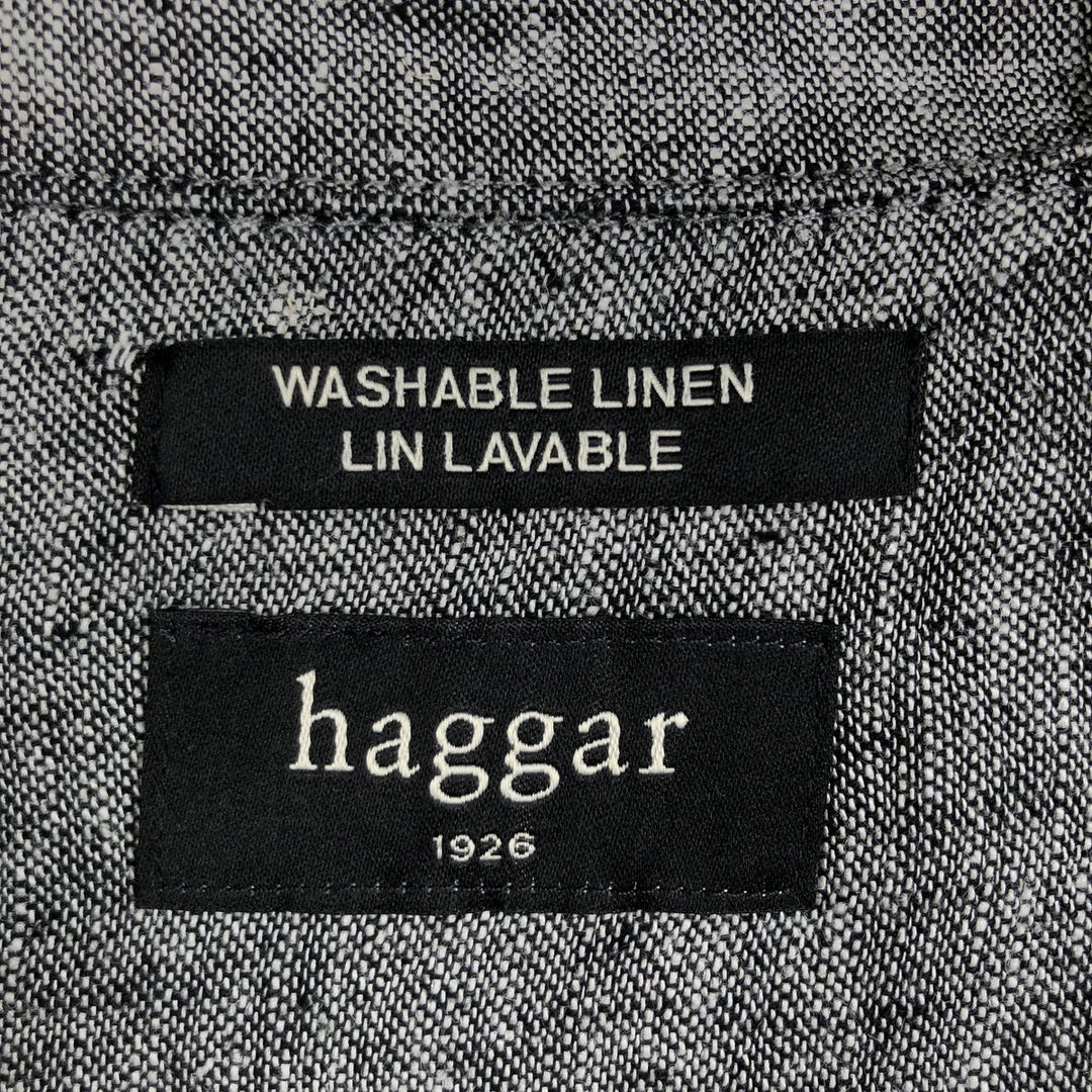 HAGGAR Short-Sleeve Open-Collar Linen Shirt, Boxy Fit, Men's Size L (approx.) linen gray type Vintage Second Hand