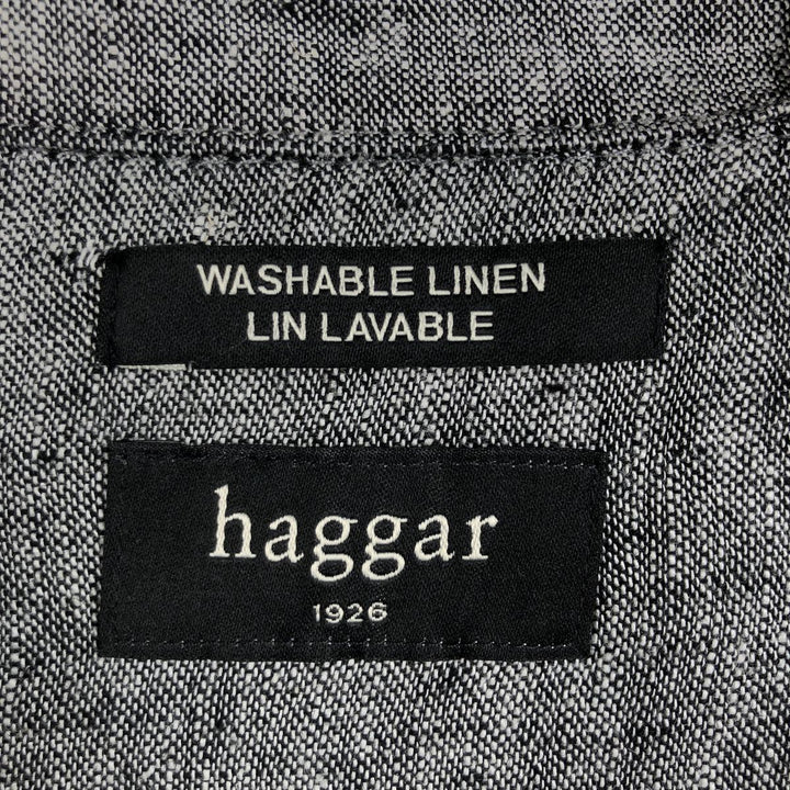HAGGAR Short-Sleeve Open-Collar Linen Shirt, Boxy Fit, Men's Size L (approx.) linen gray type Vintage Second Hand