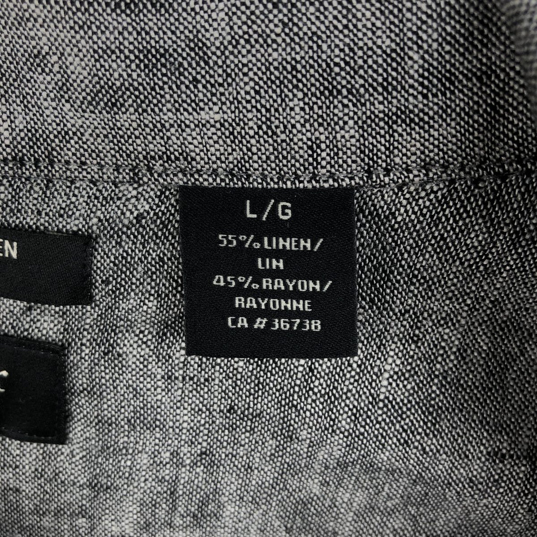 HAGGAR Short-Sleeve Open-Collar Linen Shirt, Boxy Fit, Men's Size L (approx.) linen gray type Vintage Second Hand