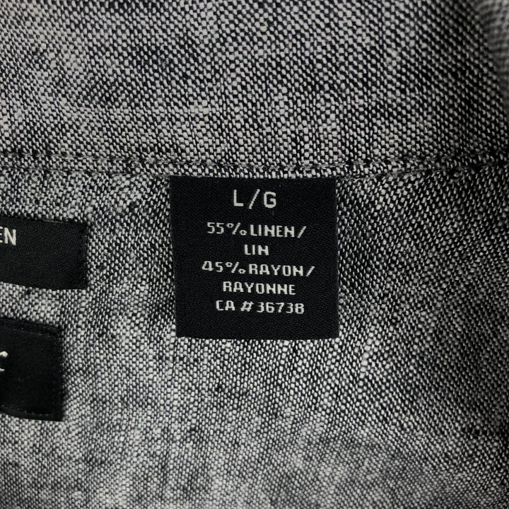 HAGGAR Short-Sleeve Open-Collar Linen Shirt, Boxy Fit, Men's Size L (approx.) linen gray type Vintage Second Hand