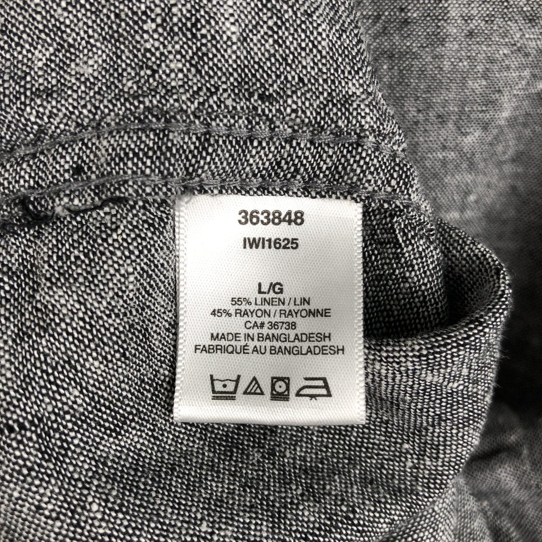 HAGGAR Short-Sleeve Open-Collar Linen Shirt, Boxy Fit, Men's Size L (approx.) linen gray type Vintage Second Hand