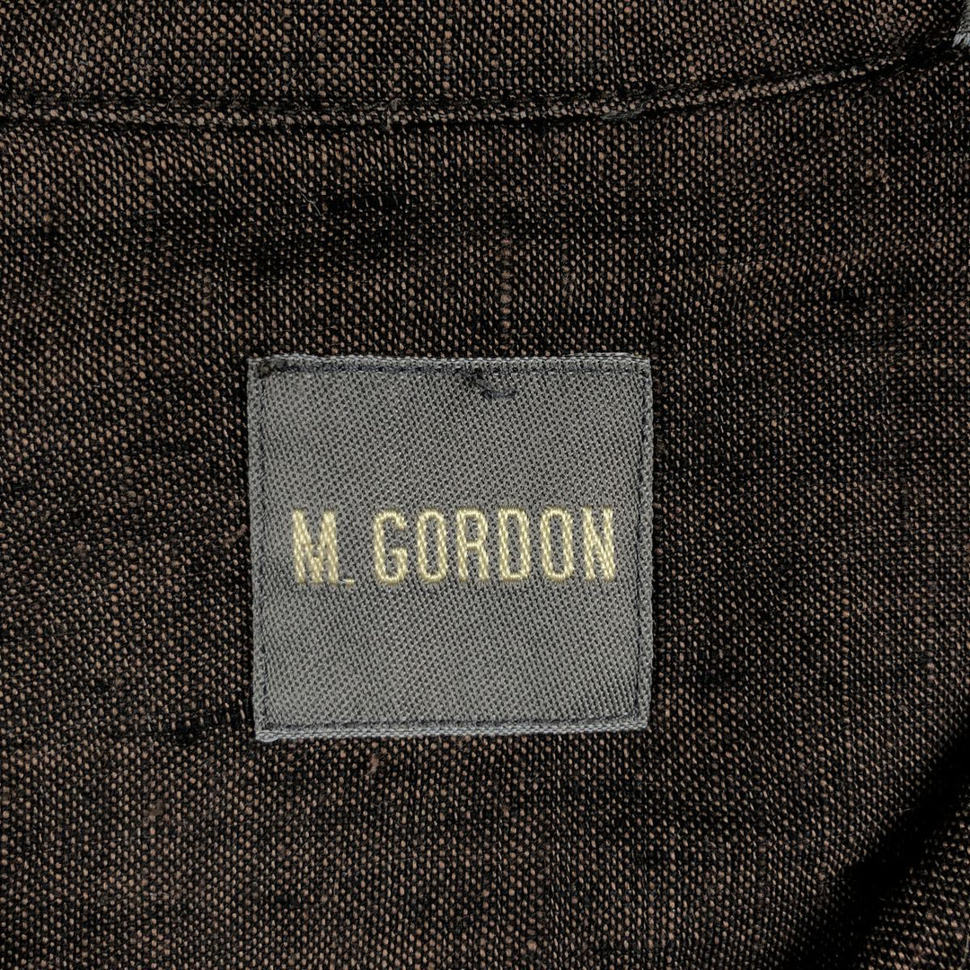 M. GORDON Short-Sleeve Open-Collar Linen Shirt, Boxy Fit, Men's Size L (approx.) linen brown type Vintage Second Hand