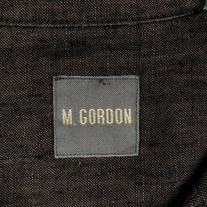M. GORDON Short-Sleeve Open-Collar Linen Shirt, Boxy Fit, Men's Size L (approx.) linen brown type Vintage Second Hand