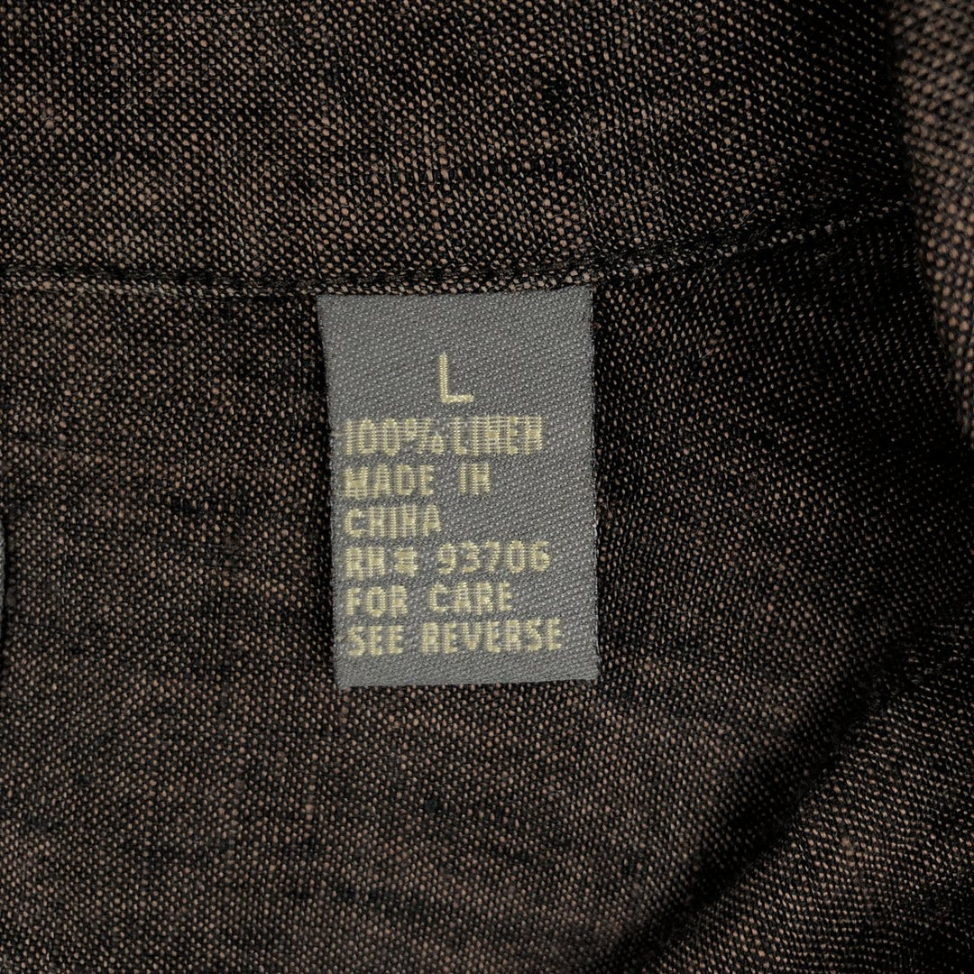M. GORDON Short-Sleeve Open-Collar Linen Shirt, Boxy Fit, Men's Size L (approx.) linen brown type Vintage Second Hand
