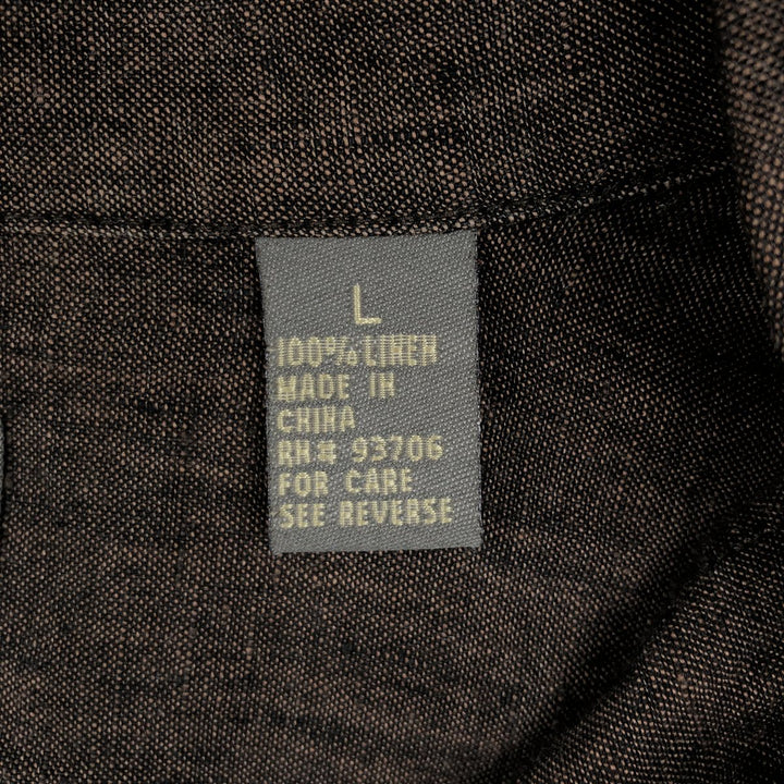 M. GORDON Short-Sleeve Open-Collar Linen Shirt, Boxy Fit, Men's Size L (approx.) linen brown type Vintage Second Hand