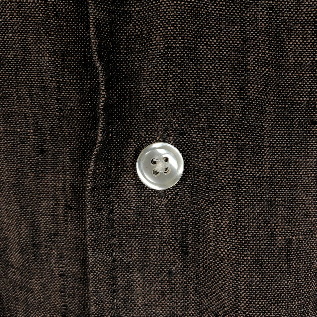 M. GORDON Short-Sleeve Open-Collar Linen Shirt, Boxy Fit, Men's Size L (approx.) linen brown type Vintage Second Hand