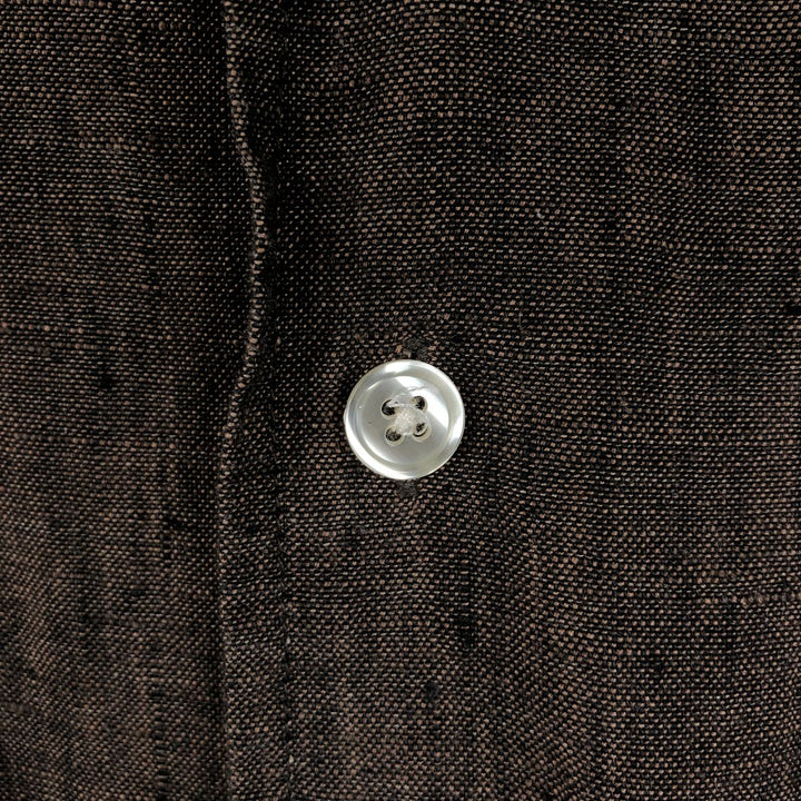 M. GORDON Short-Sleeve Open-Collar Linen Shirt, Boxy Fit, Men's Size L (approx.) linen brown type Vintage Second Hand