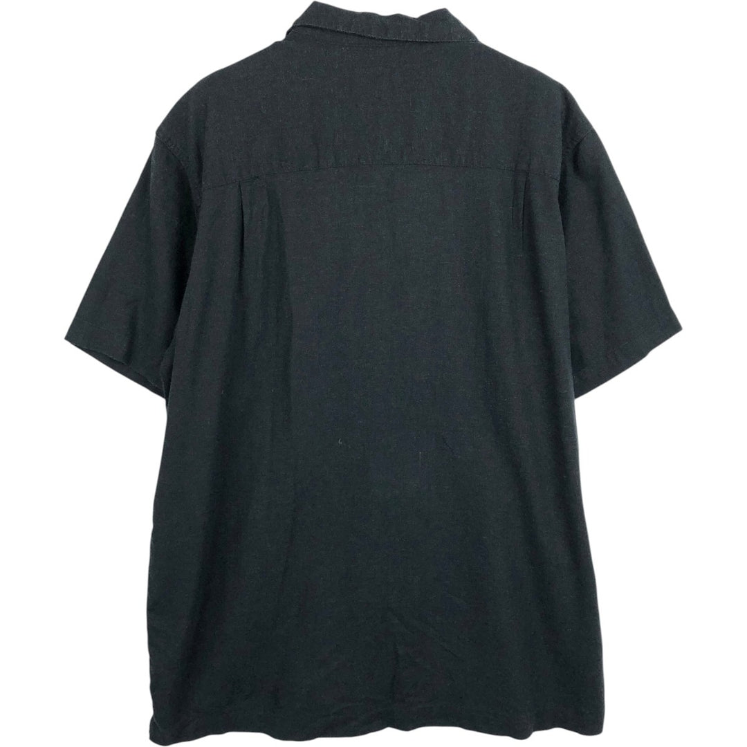 HAGGAR Washable Linen Short-Sleeve Open-Collar Linen x Rayon Box Shirt (Men's XL equivalent) linen black type Vintage Second Hand