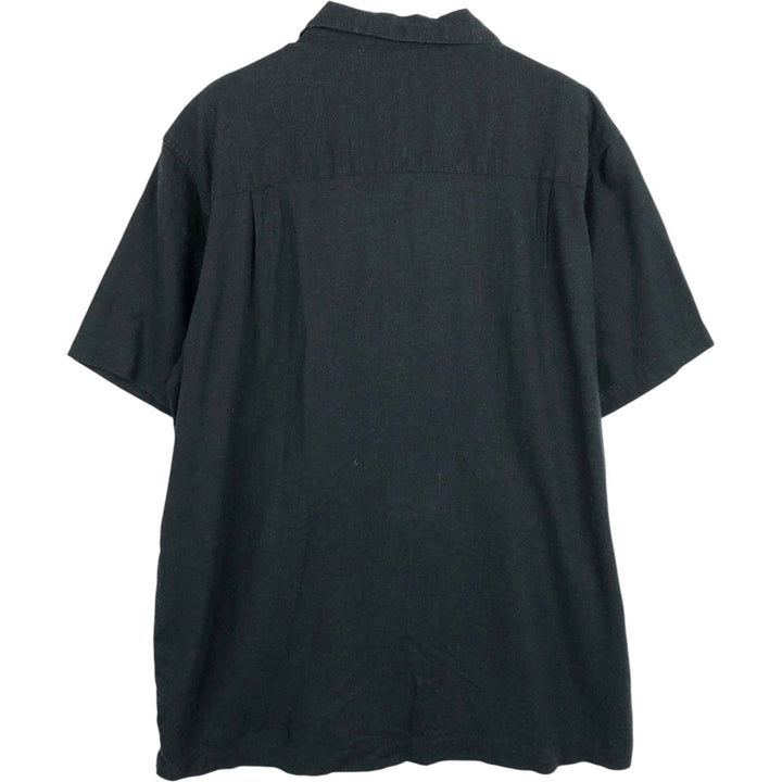 HAGGAR Washable Linen Short-Sleeve Open-Collar Linen x Rayon Box Shirt (Men's XL equivalent) linen black type Vintage Second Hand