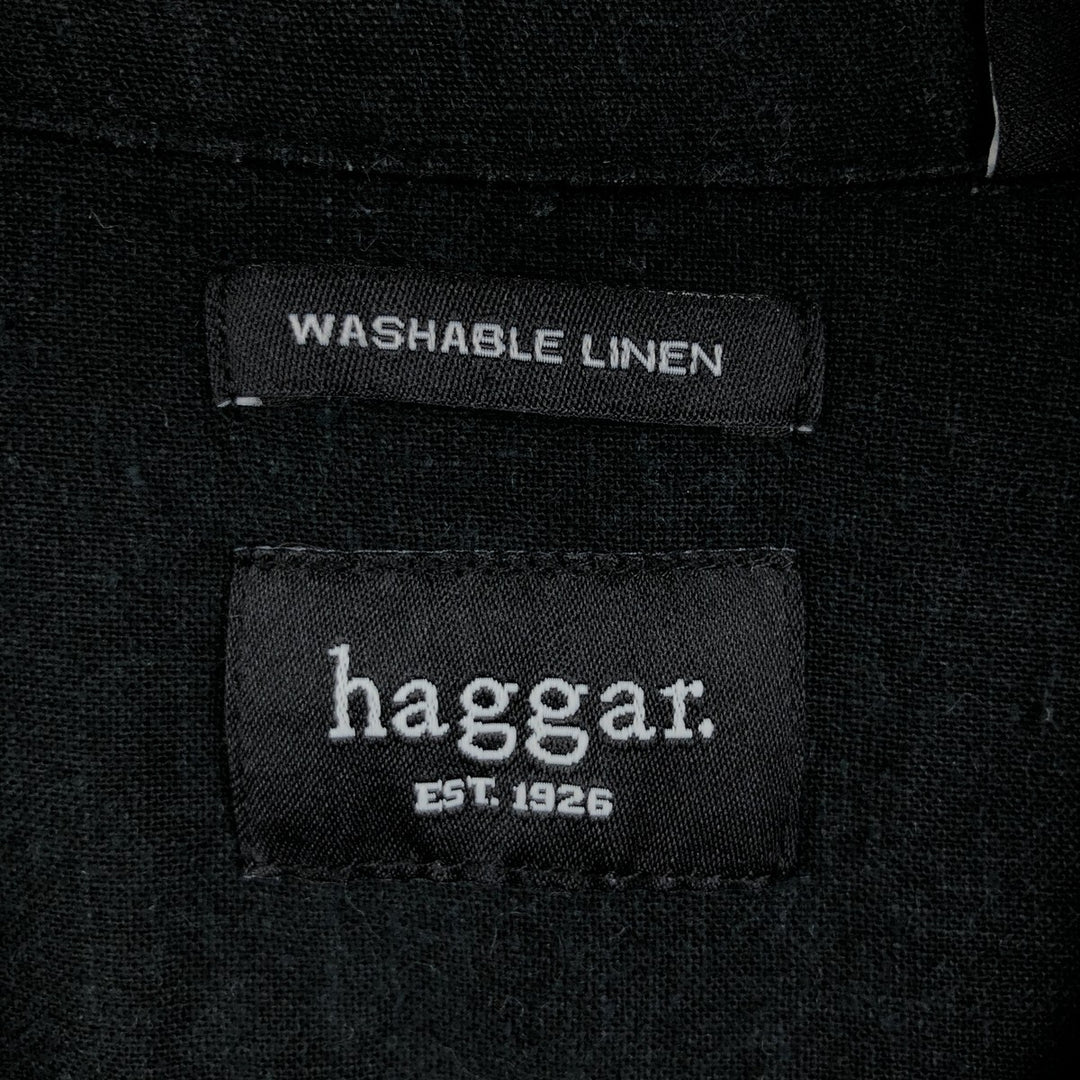 HAGGAR Washable Linen Short-Sleeve Open-Collar Linen x Rayon Box Shirt (Men's XL equivalent) linen black type Vintage Second Hand