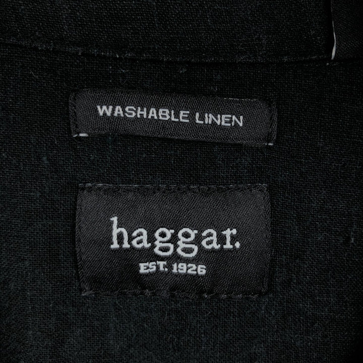 HAGGAR Washable Linen Short-Sleeve Open-Collar Linen x Rayon Box Shirt (Men's XL equivalent) linen black type Vintage Second Hand