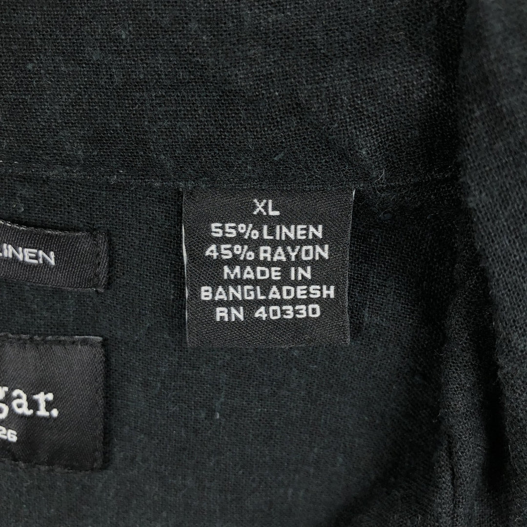 HAGGAR Washable Linen Short-Sleeve Open-Collar Linen x Rayon Box Shirt (Men's XL equivalent) linen black type Vintage Second Hand