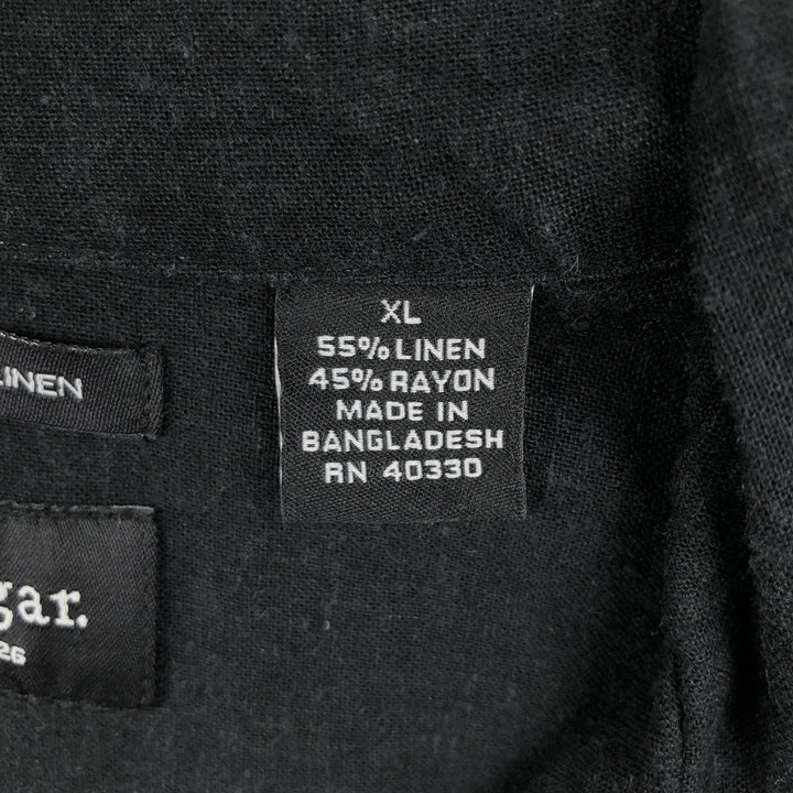 HAGGAR Washable Linen Short-Sleeve Open-Collar Linen x Rayon Box Shirt (Men's XL equivalent) linen black type Vintage Second Hand