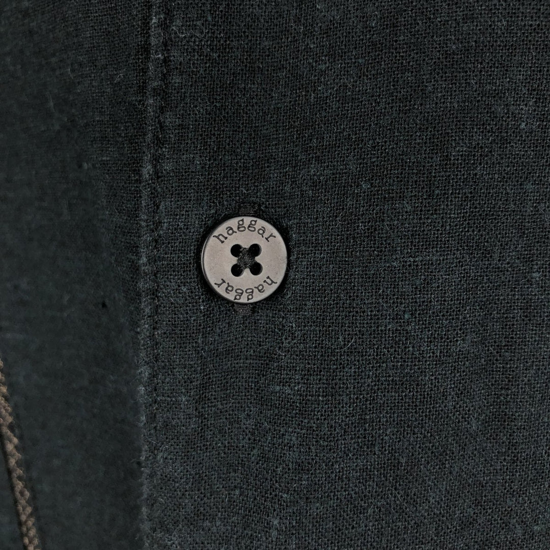 HAGGAR Washable Linen Short-Sleeve Open-Collar Linen x Rayon Box Shirt (Men's XL equivalent) linen black type Vintage Second Hand