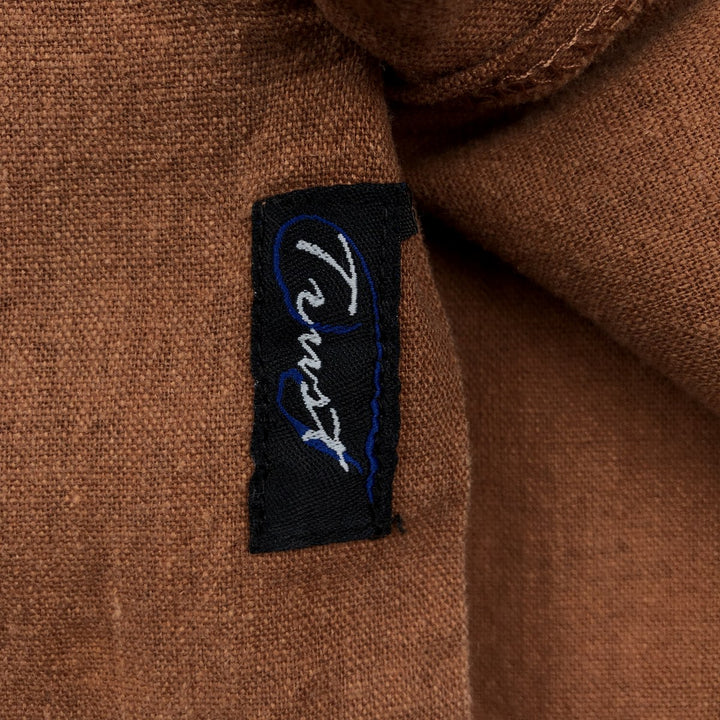 Trust Short-Sleeve Open-Collar Linen x Rayon Box Shirt (Men's Size L) linen brown type Vintage Second Hand