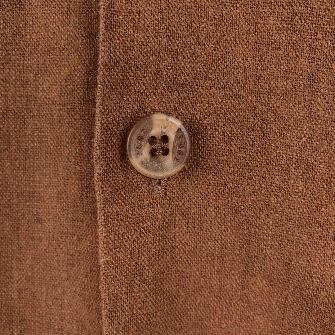 Trust Short-Sleeve Open-Collar Linen x Rayon Box Shirt (Men's Size L) linen brown type Vintage Second Hand