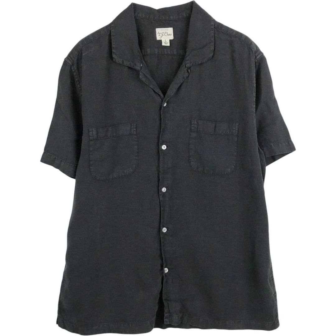 J.Crew Short-Sleeve Open-Collar Linen Shirt, Boxy Fit, Men's Size L (approx.) linen black type Vintage Second Hand