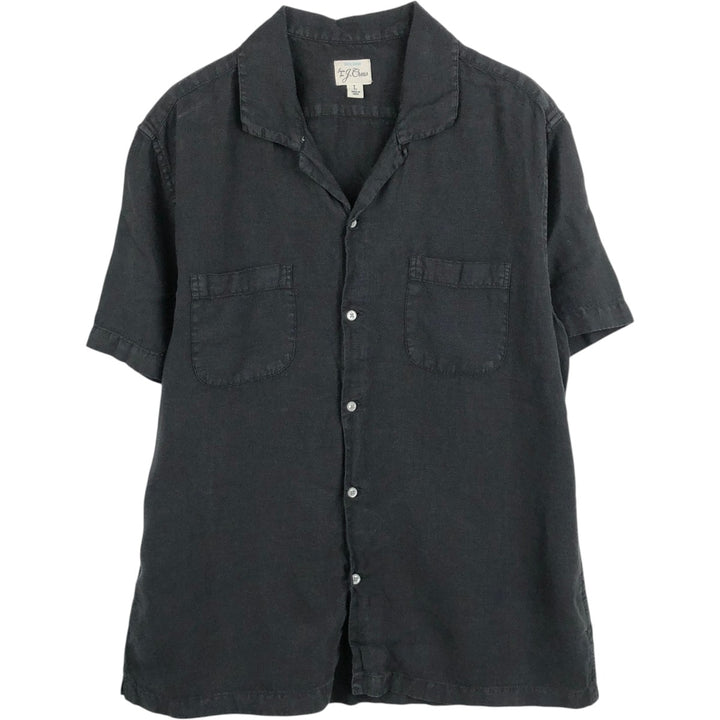 J.Crew Short-Sleeve Open-Collar Linen Shirt, Boxy Fit, Men's Size L (approx.) linen black type Vintage Second Hand