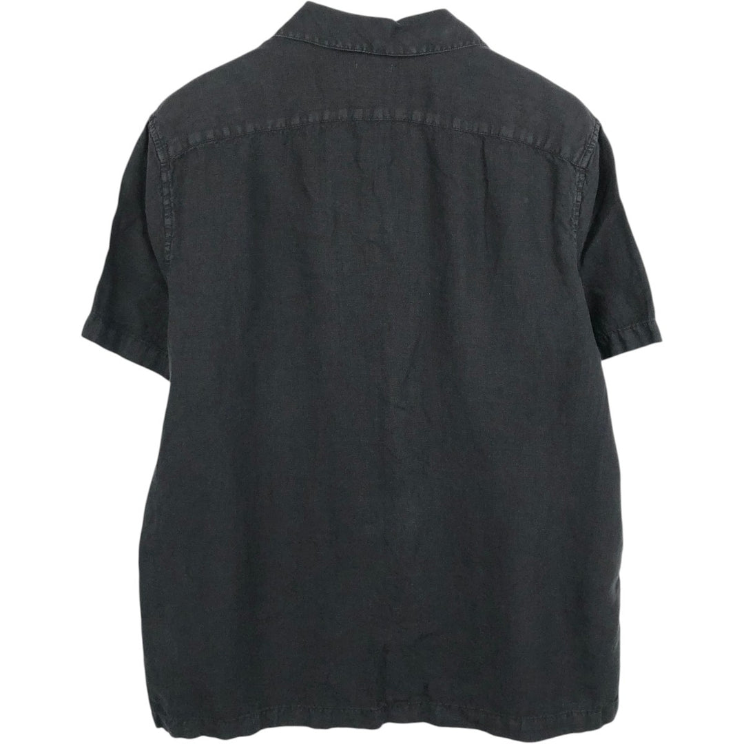 J.Crew Short-Sleeve Open-Collar Linen Shirt, Boxy Fit, Men's Size L (approx.) linen black type Vintage Second Hand