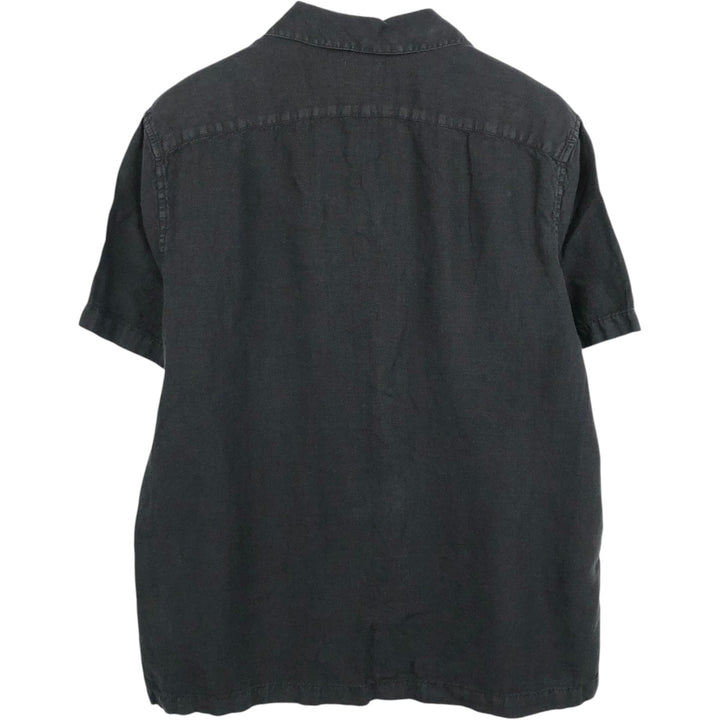 J.Crew Short-Sleeve Open-Collar Linen Shirt, Boxy Fit, Men's Size L (approx.) linen black type Vintage Second Hand