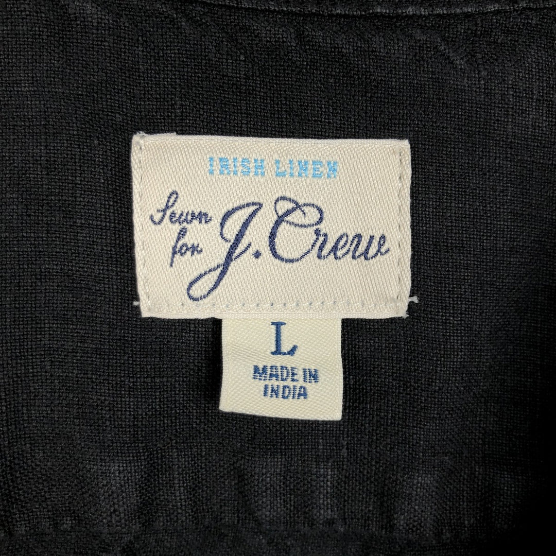 J.Crew Short-Sleeve Open-Collar Linen Shirt, Boxy Fit, Men's Size L (approx.) linen black type Vintage Second Hand