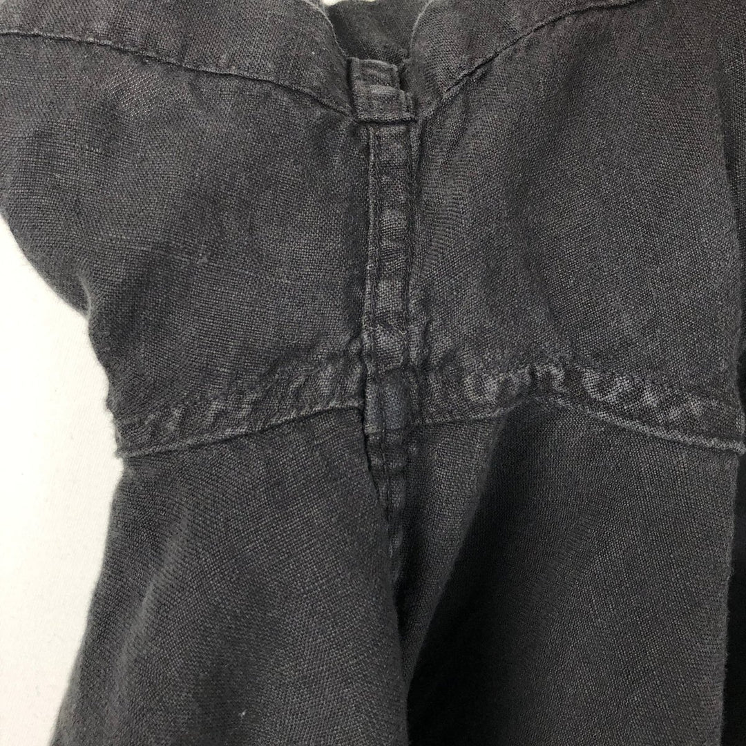 J.Crew Short-Sleeve Open-Collar Linen Shirt, Boxy Fit, Men's Size L (approx.) linen black type Vintage Second Hand