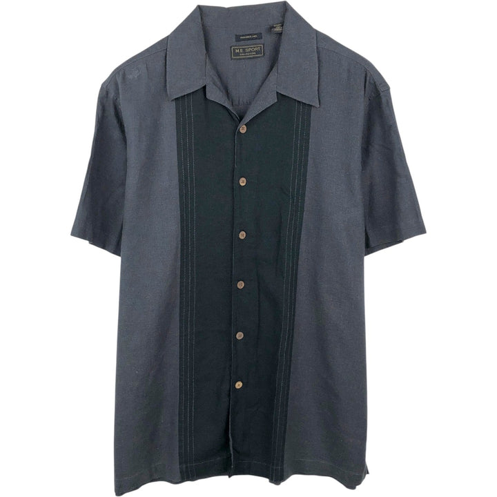 ME SPORT COLLECTION WASHABLE LINEN Short-Sleeve Open Collar Rayon x Linen Shirt, Boxy Shirt, Men's XL Equivalent linen Charcoal Vintage Second Hand