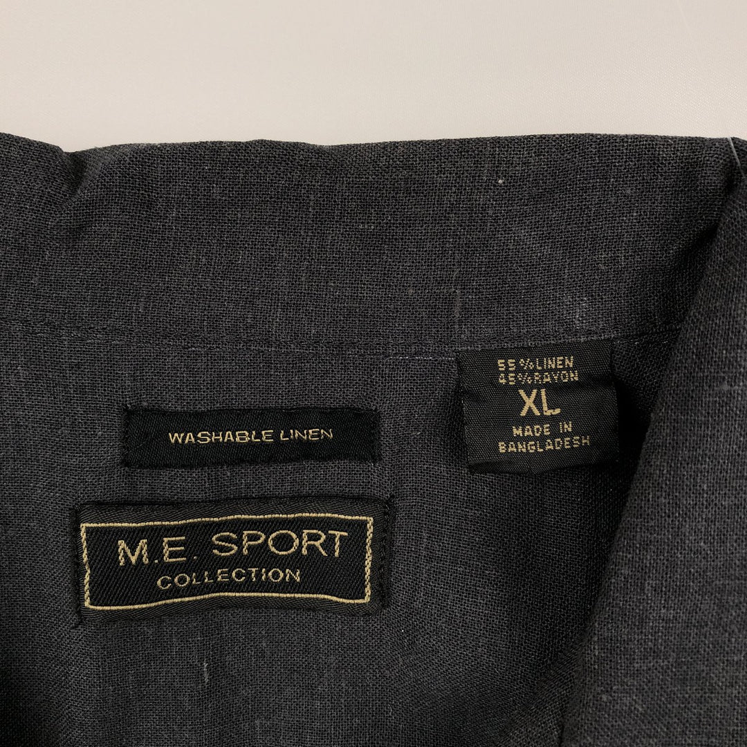 ME SPORT COLLECTION WASHABLE LINEN Short-Sleeve Open Collar Rayon x Linen Shirt, Boxy Shirt, Men's XL Equivalent linen Charcoal Vintage Second Hand