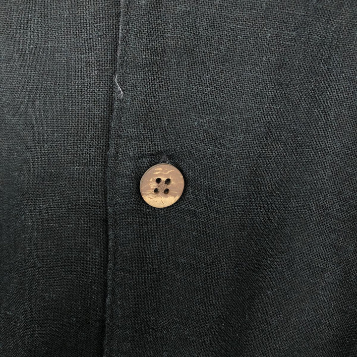 ME SPORT COLLECTION WASHABLE LINEN Short-Sleeve Open Collar Rayon x Linen Shirt, Boxy Shirt, Men's XL Equivalent linen Charcoal Vintage Second Hand