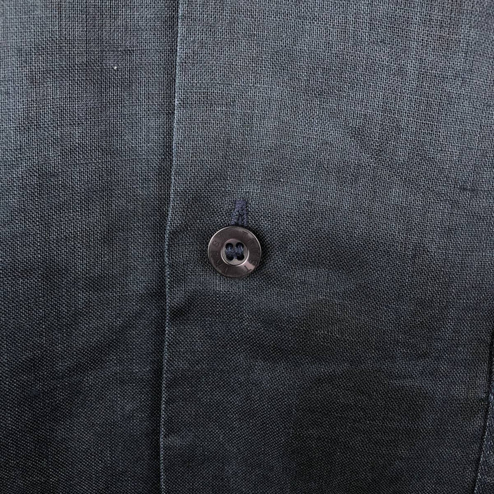 TRUST Short-Sleeve Open-Collar Linen Shirt, Boxy Fit, Men's Size L (approx.) linen navy blue type Vintage Second Hand