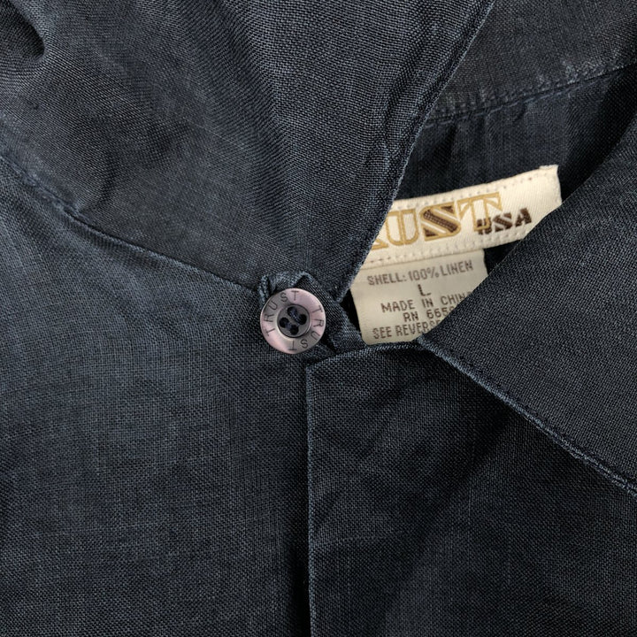 TRUST Short-Sleeve Open-Collar Linen Shirt, Boxy Fit, Men's Size L (approx.) linen navy blue type Vintage Second Hand