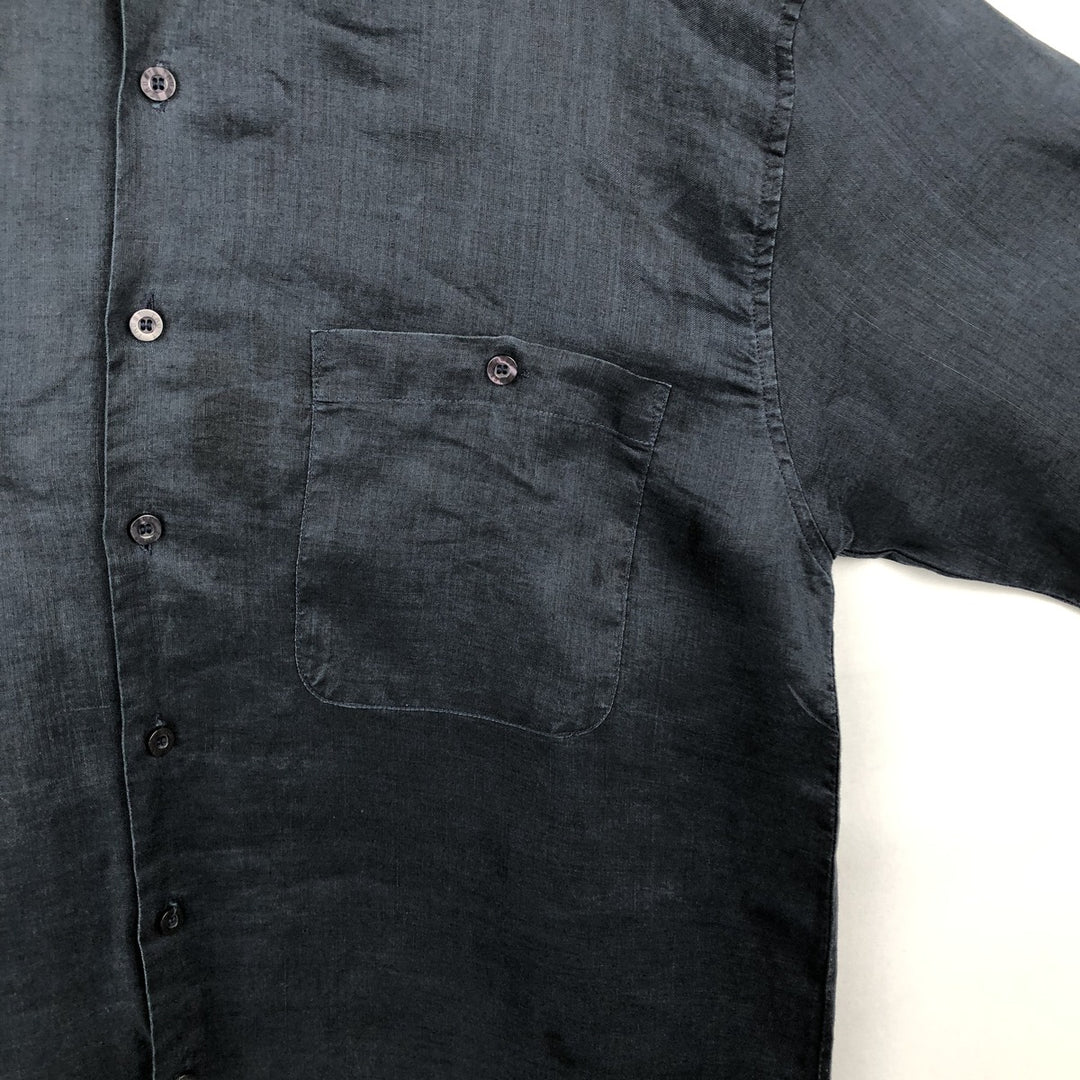 TRUST Short-Sleeve Open-Collar Linen Shirt, Boxy Fit, Men's Size L (approx.) linen navy blue type Vintage Second Hand