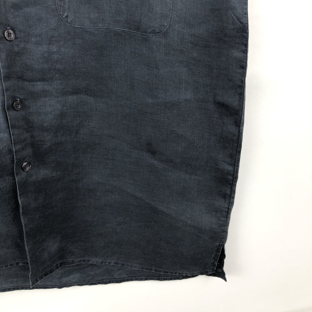 TRUST Short-Sleeve Open-Collar Linen Shirt, Boxy Fit, Men's Size L (approx.) linen navy blue type Vintage Second Hand