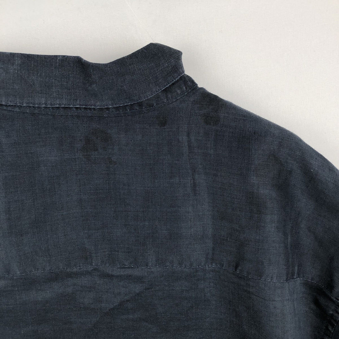 TRUST Short-Sleeve Open-Collar Linen Shirt, Boxy Fit, Men's Size L (approx.) linen navy blue type Vintage Second Hand