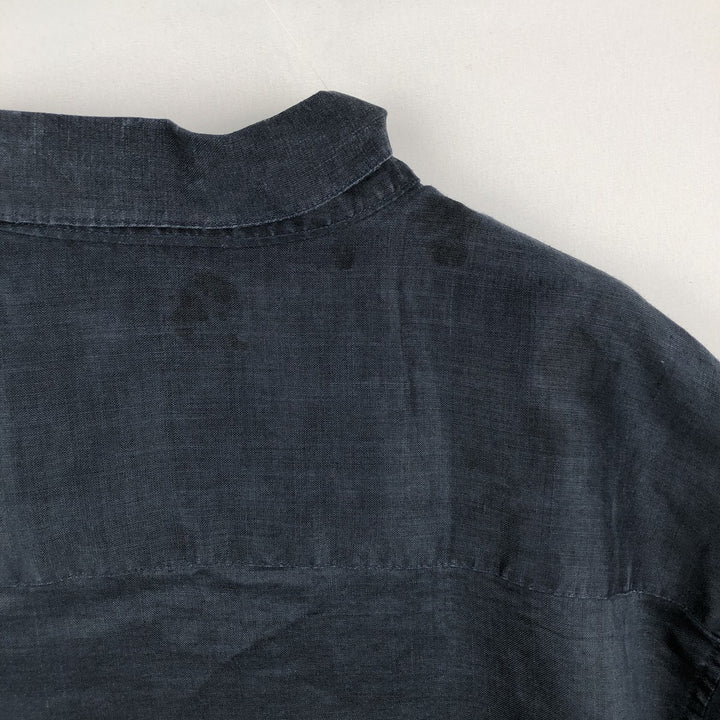 TRUST Short-Sleeve Open-Collar Linen Shirt, Boxy Fit, Men's Size L (approx.) linen navy blue type Vintage Second Hand