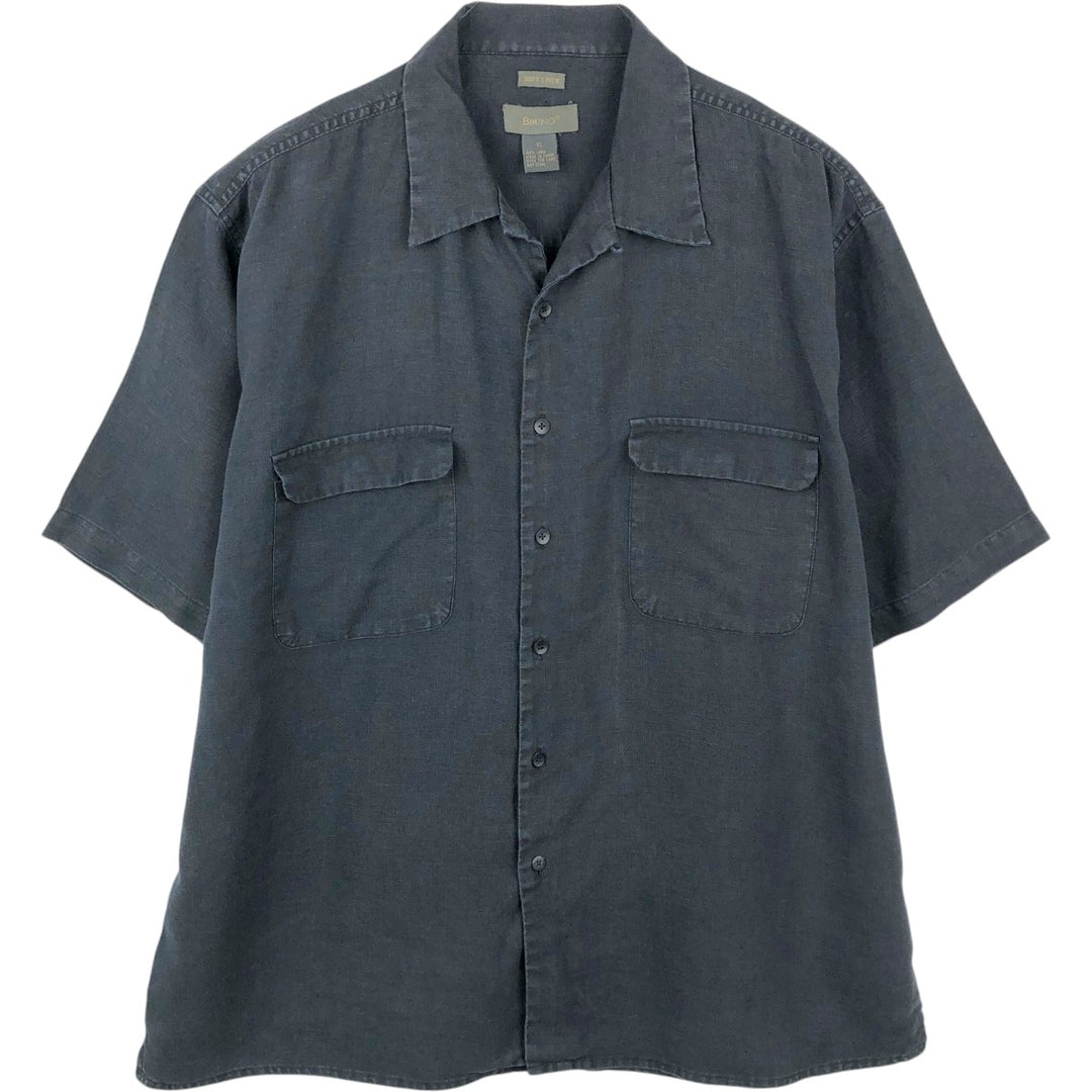 BRUNO SOFT LINEN Short-Sleeve Open-Collar Linen Shirt, Boxy Shirt, Men's XL Equivalent linen black type Vintage Second Hand
