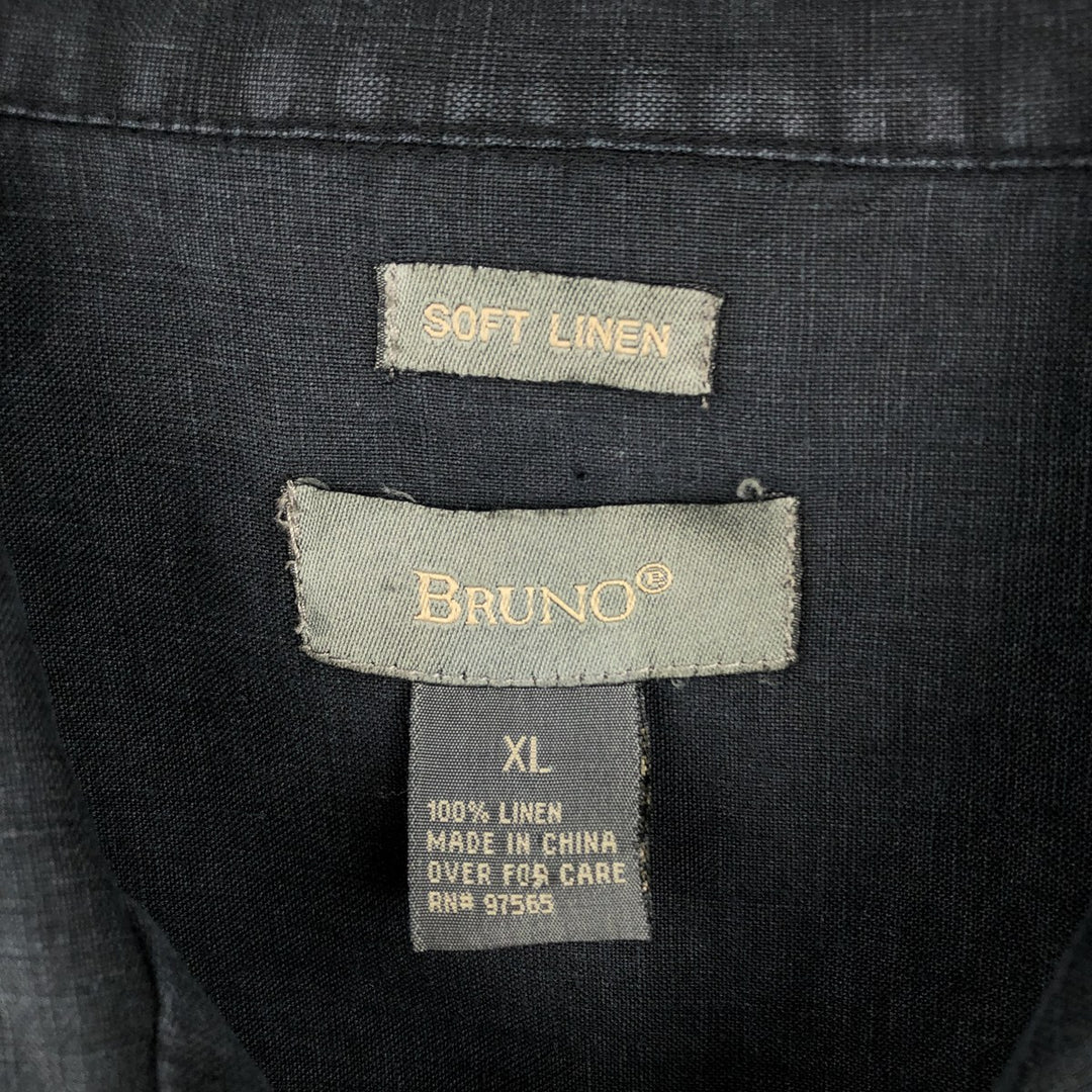 BRUNO SOFT LINEN Short-Sleeve Open-Collar Linen Shirt, Boxy Shirt, Men's XL Equivalent linen black type Vintage Second Hand
